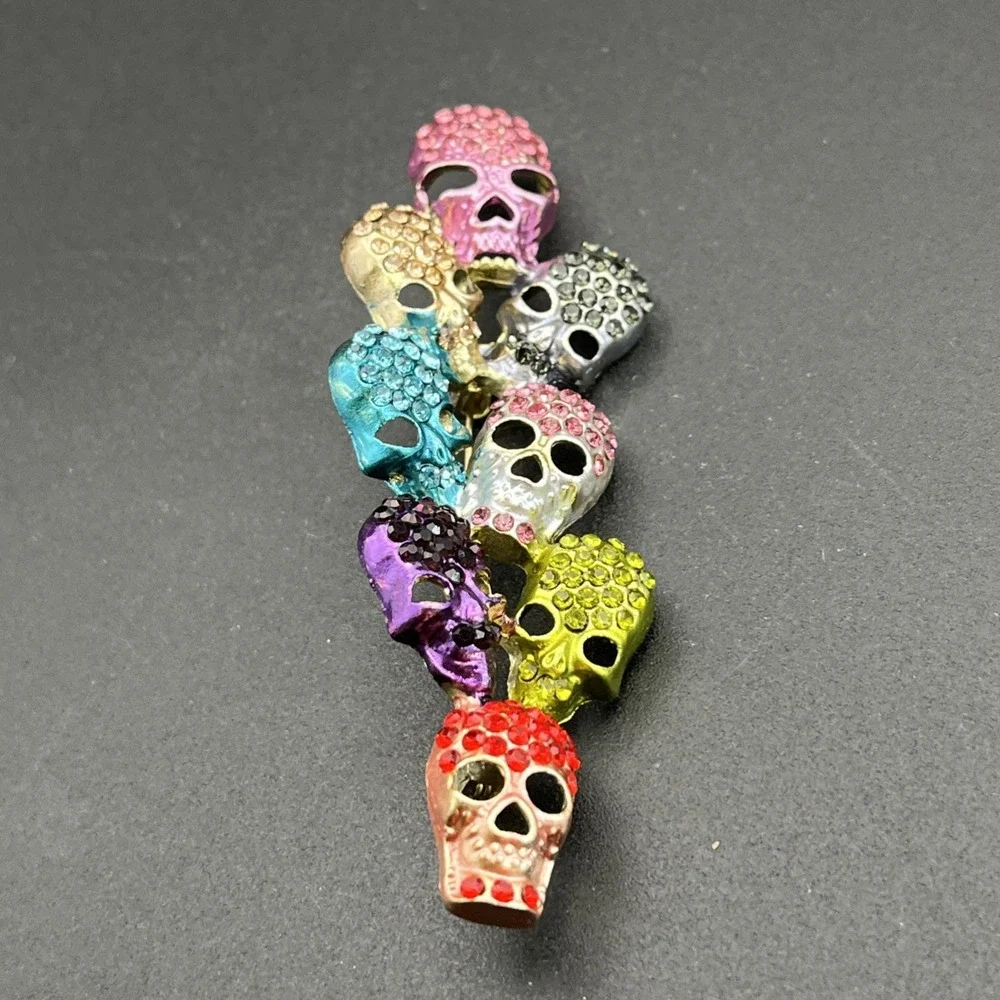 Skulls Rhinestones Bedazzled Multi-Colored Lapel Hat‎ Pin
